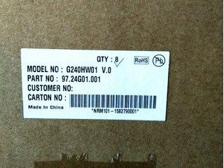 RGB 24 polegadas 300cd/m2 91PPI painel LCD TFT G240HW01 V0 89/89/89/89 (tipo)